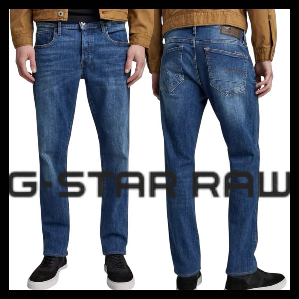G-Star Raw 3301 Medium Blue Button Fly Mid-Rise Jeans (34x30)